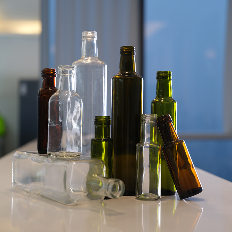 Green Color Clear Glass Square Round Olive Oil Bottles