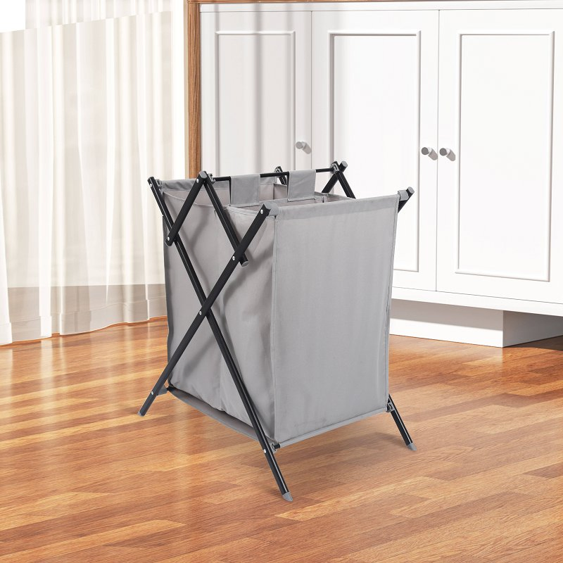 X-Frame Foldable Laundry Oxford Bag 2 Sections Laundry Hamper Washing Clothes Organizer Storage Bag Laundry Folding Basket