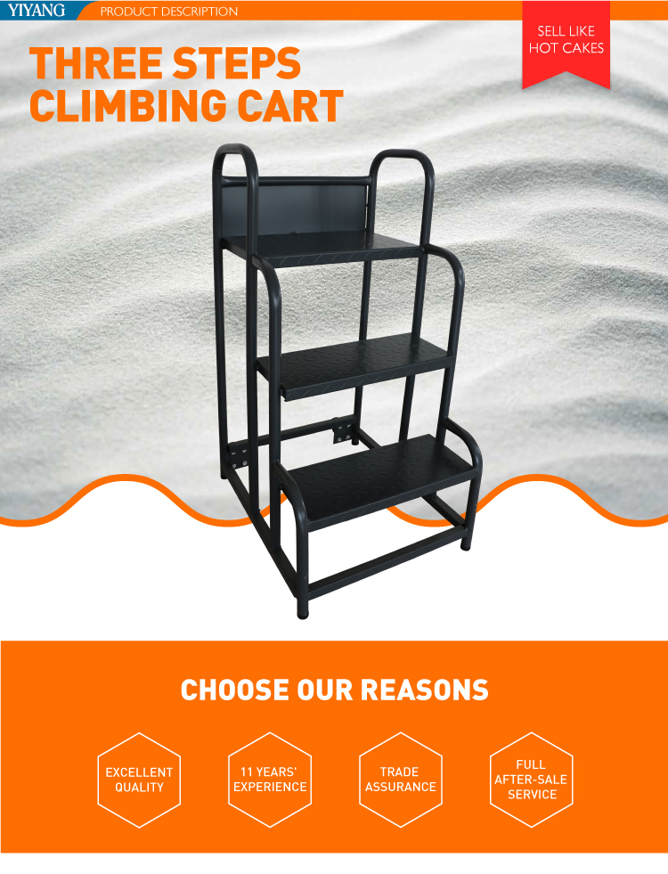 Premium Movable Steel Warehouse Step Ladder Cart, Steel Material, EU Certification