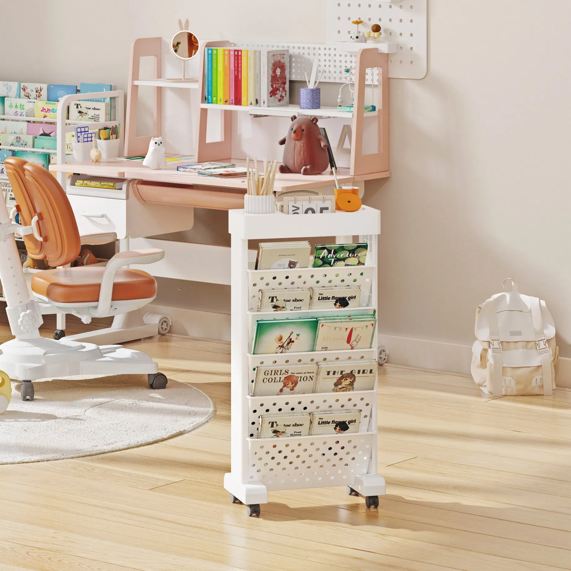 Пластиковая передвижная книжная полка на колесах