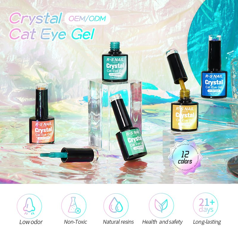 RS Nail 12 Colors Trending Diamond Magnetic Cat Eye Gel Wholesale Crystal Cat Eye Gel Polish Set