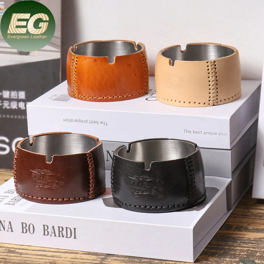 Ea398 Vegetable Tanned Wholesale Luxury Portable Custom Cigar Ashtray for Car Outdoor Standing Cigars Steel Small Smoke Hotel Logo Vintage Ashtrays