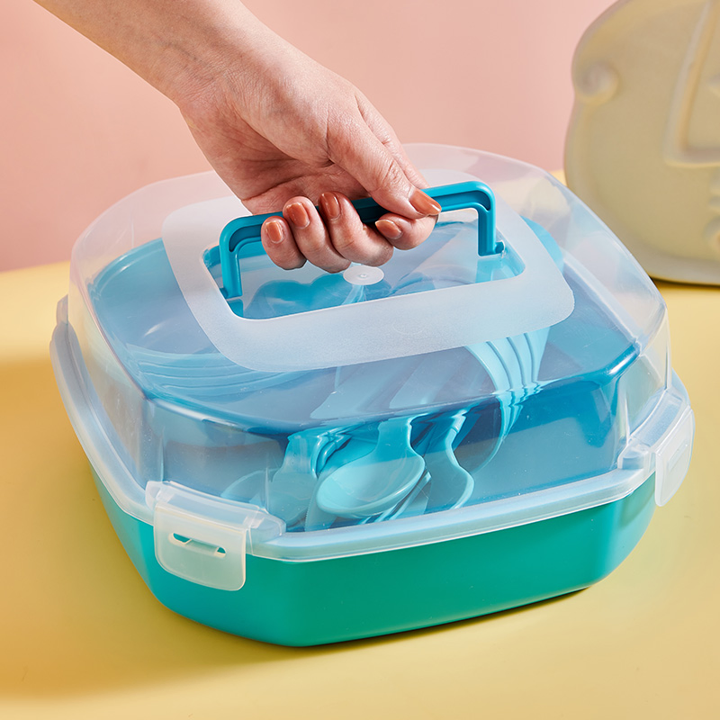 Portable Lunch Box Plastic Outdoor Camping Picnic Tableware Plastic Dinnerware Set