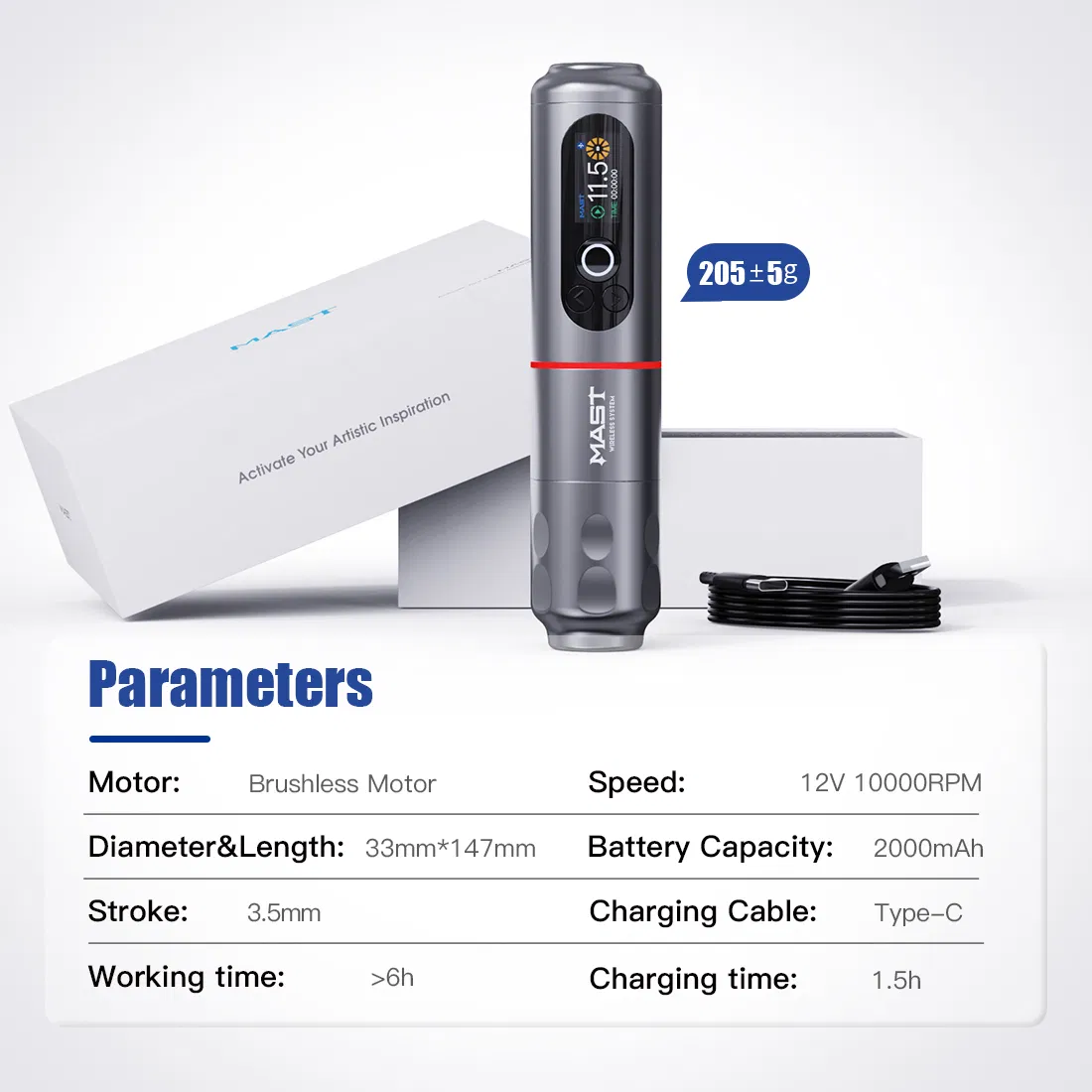 Mast Archer 2 Wireless Bluetooth Tattoo Pen Digital Screen Tattoo Pen Machine