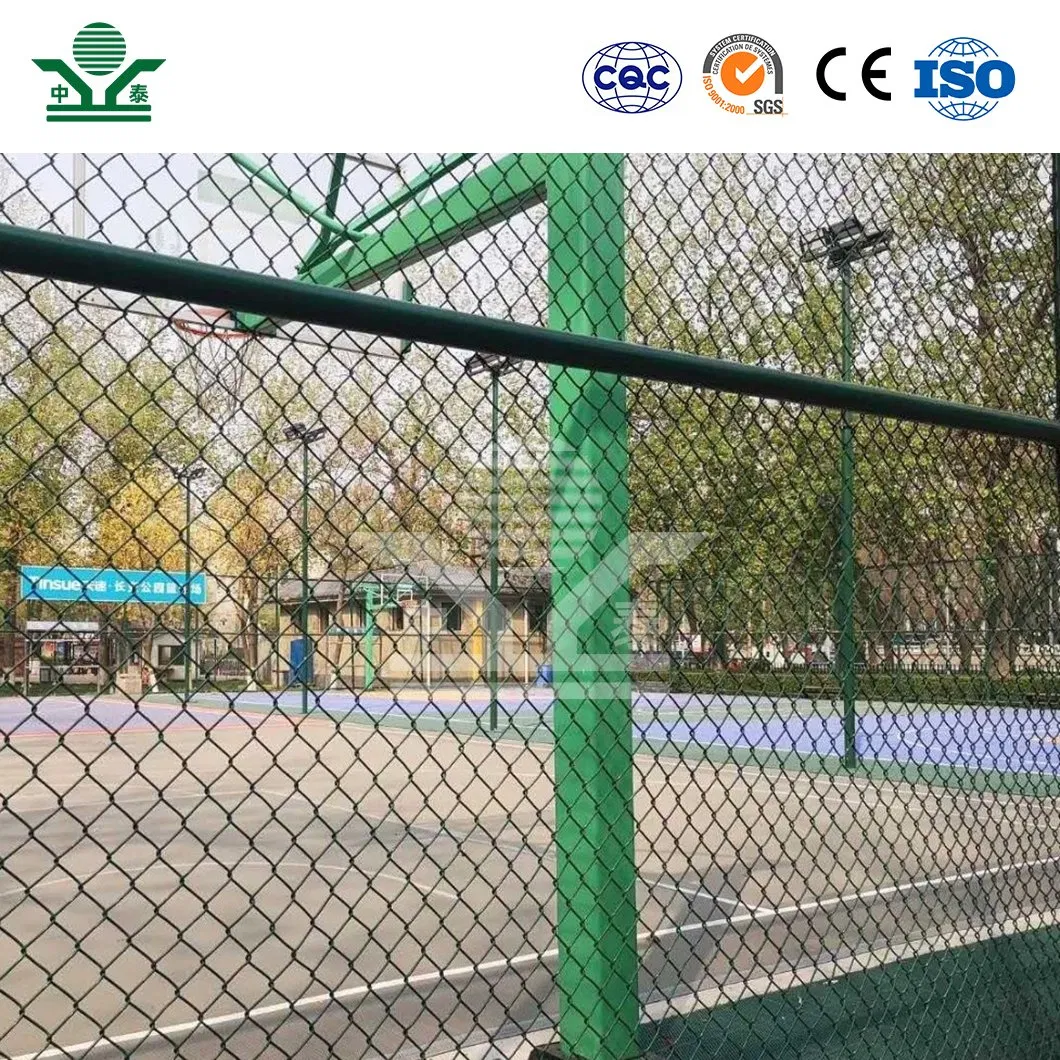 Zhongtai 12 FT Chain Link Fence China Wholesalers Black Powder Coated Stadium Chain Link Fence 45mm X 45mm 5 FT X 100 FT Stadium Chain Link Fence