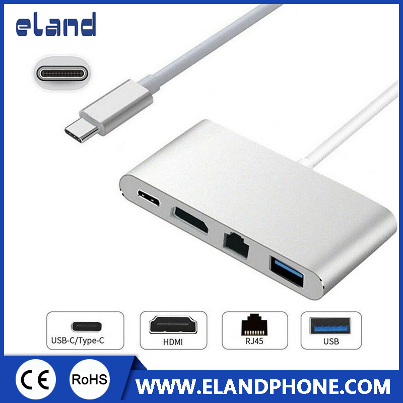 Type C to RJ45+HDMI+Pd+U3 4 in 1 Adapter