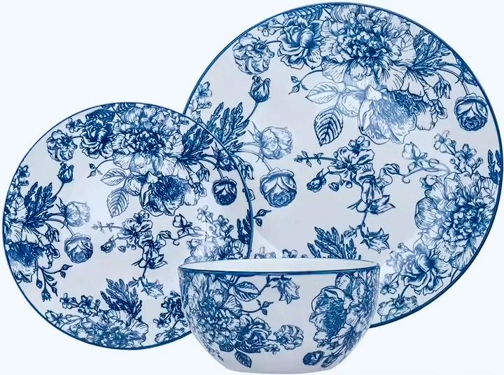 Hot-Selling 12/16/18/24PCS Dinner Set Pad Printing Blue Porcelainware Stoneware Ceramics Tableware