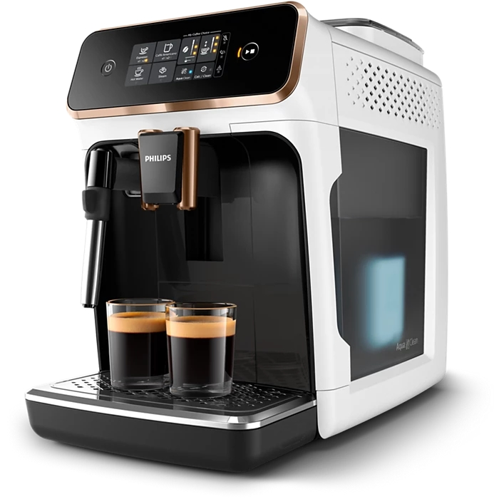Automatic Philips 2200 Series Milk Frother Matte White Espresso Machine with Intuitive Touch Display