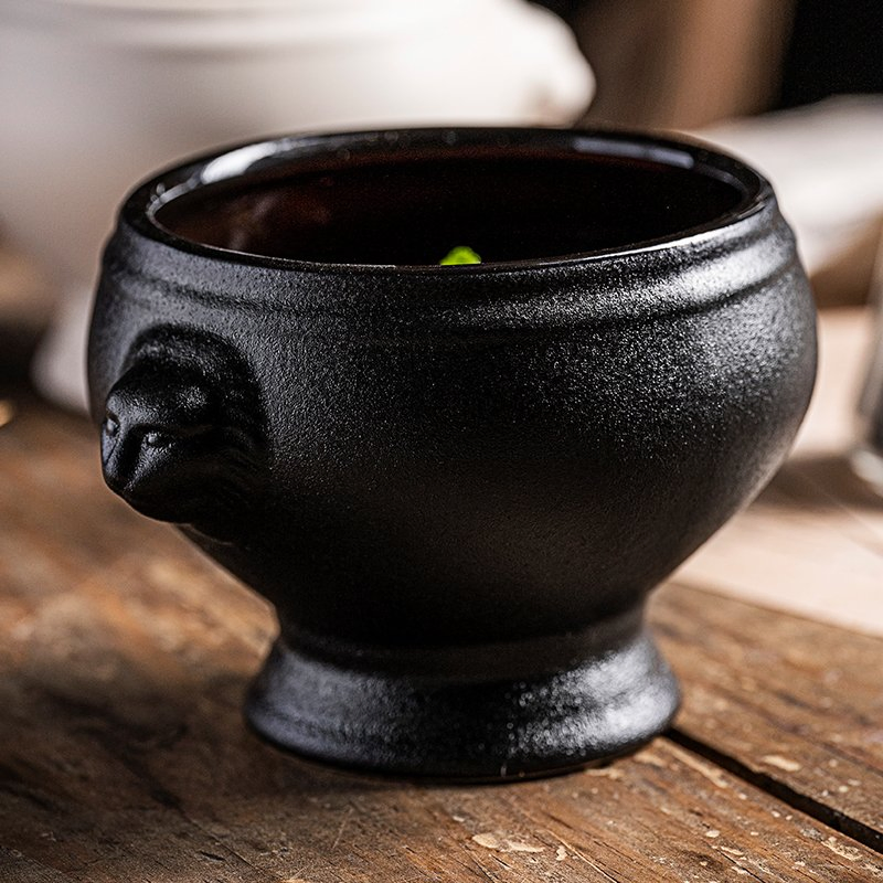 Black European Lion Head Ceramic Soup Bowl Creative Nordic Ceramic Bowl