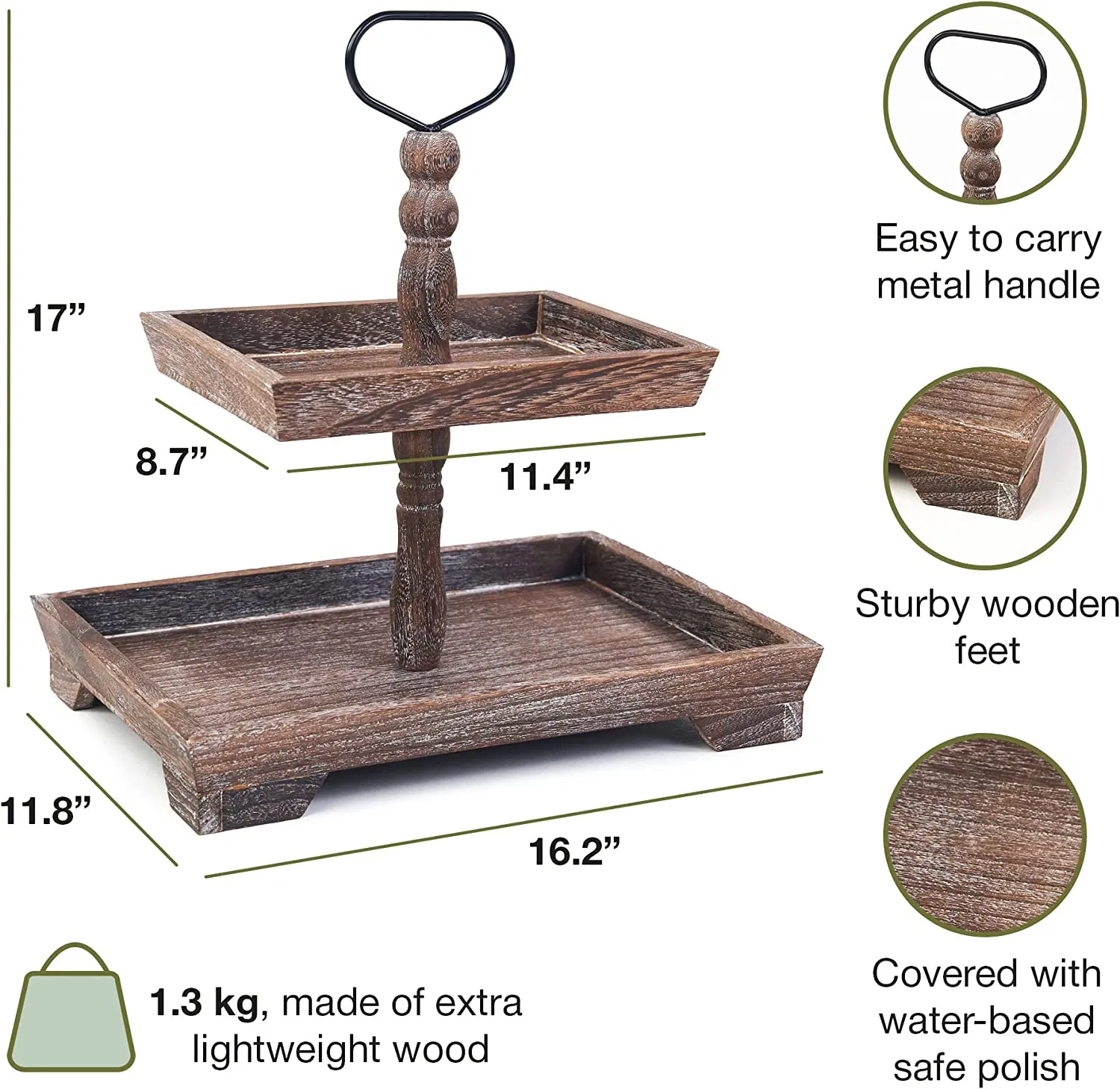 Rustic Farmhouse Tiered Tray Wooden 2 Layer Tray for Fruit Cake Desk Decor