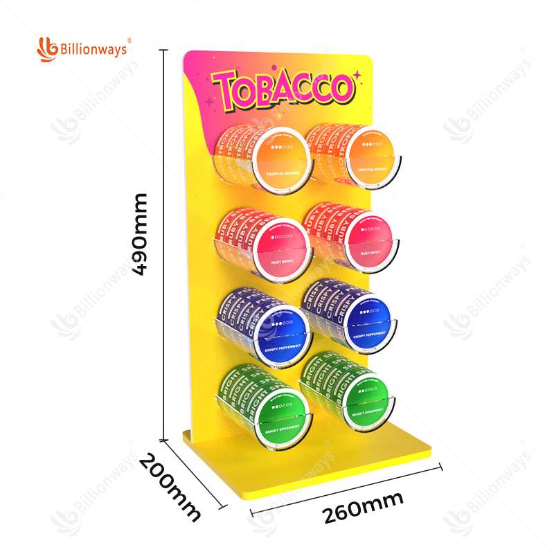 Customizable 4 Tiered Acrylic Snus Display Racks for Gas Station Chewing Tobacco Display