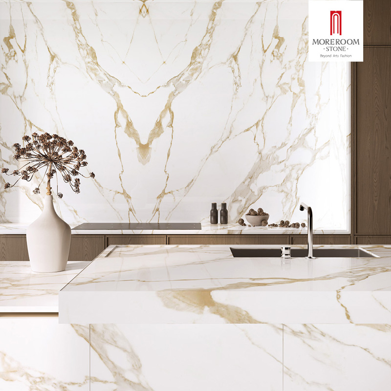 Porcelain Slab Givenchy Gold Marble Look Tiles for Luxury Villa Interior Decoration