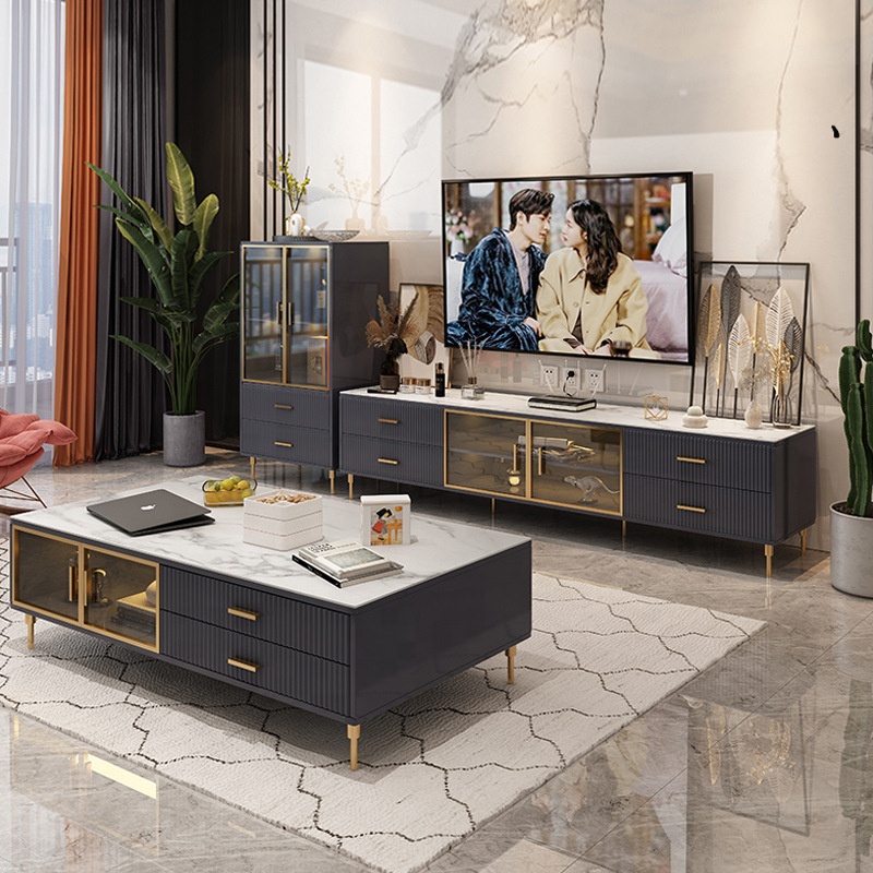 Журнальный столик деревянный черный с ящиками