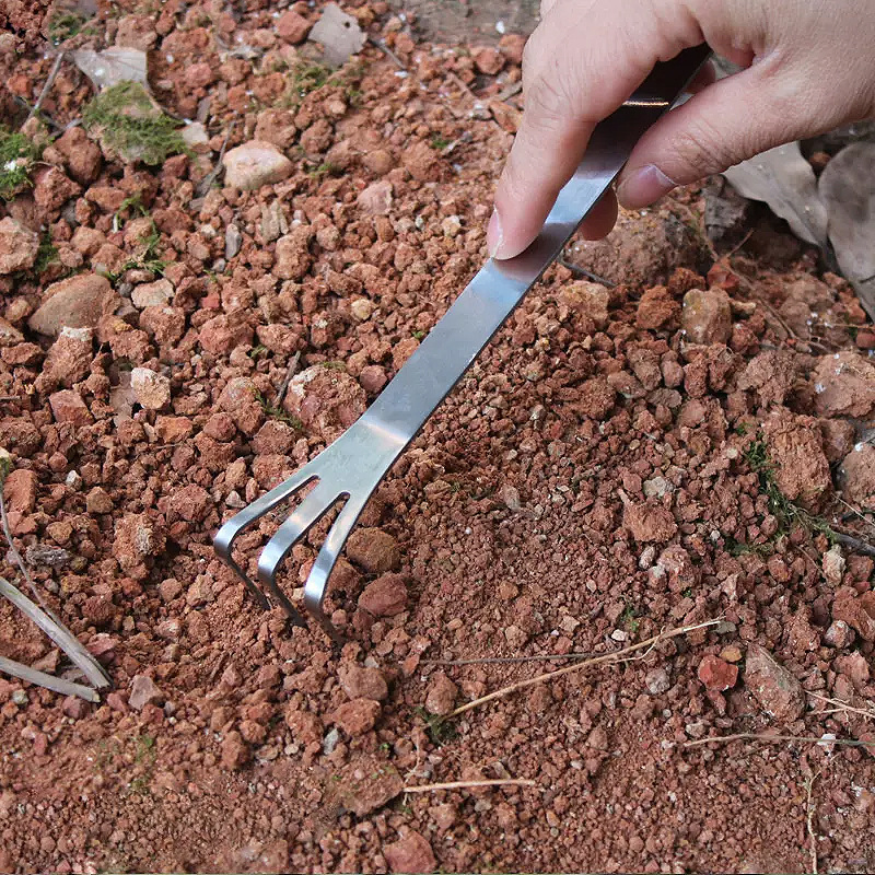 Stainless Steel Root Rake 3-Prong Loosen Soil Bonsai Tree Tools with Ergonomic Handle for Outdoor Garden Tools
