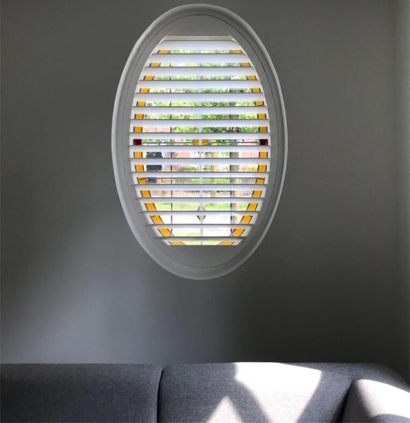 Factory Modern Wooden Window Shutter Unique Fan Shape Nordic Design Electric Control Horizontal Opening Pattern-China Supplier's