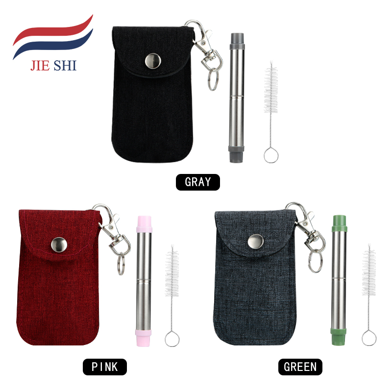 Collapsible Portable Stainless Steel Straw and Brush Sets in Bag