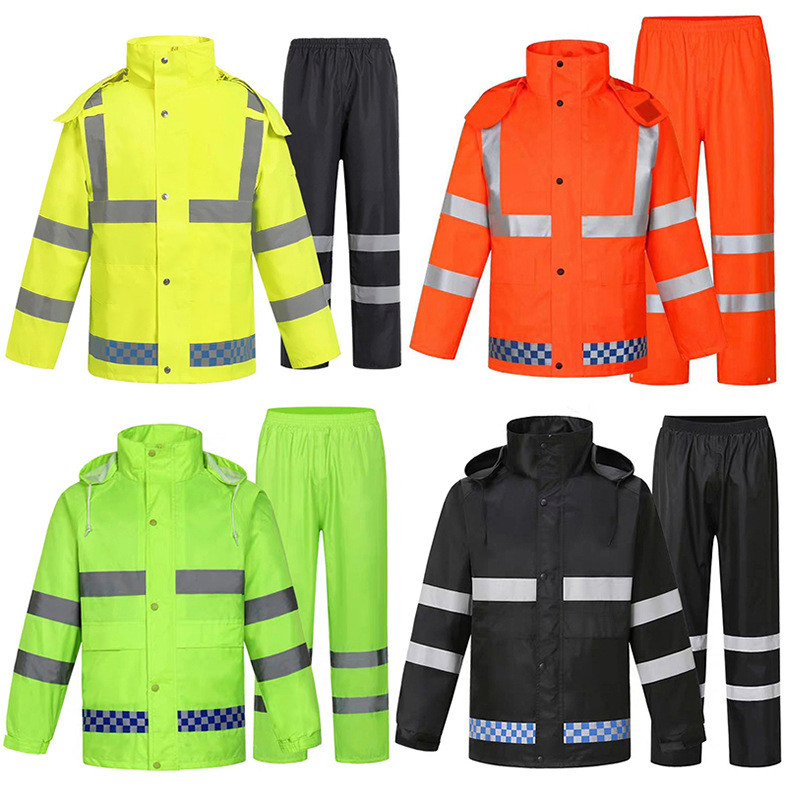 Fluorescent Green Windproof Protective Rain Coat with Pants Safety Waterproof Raincoat
