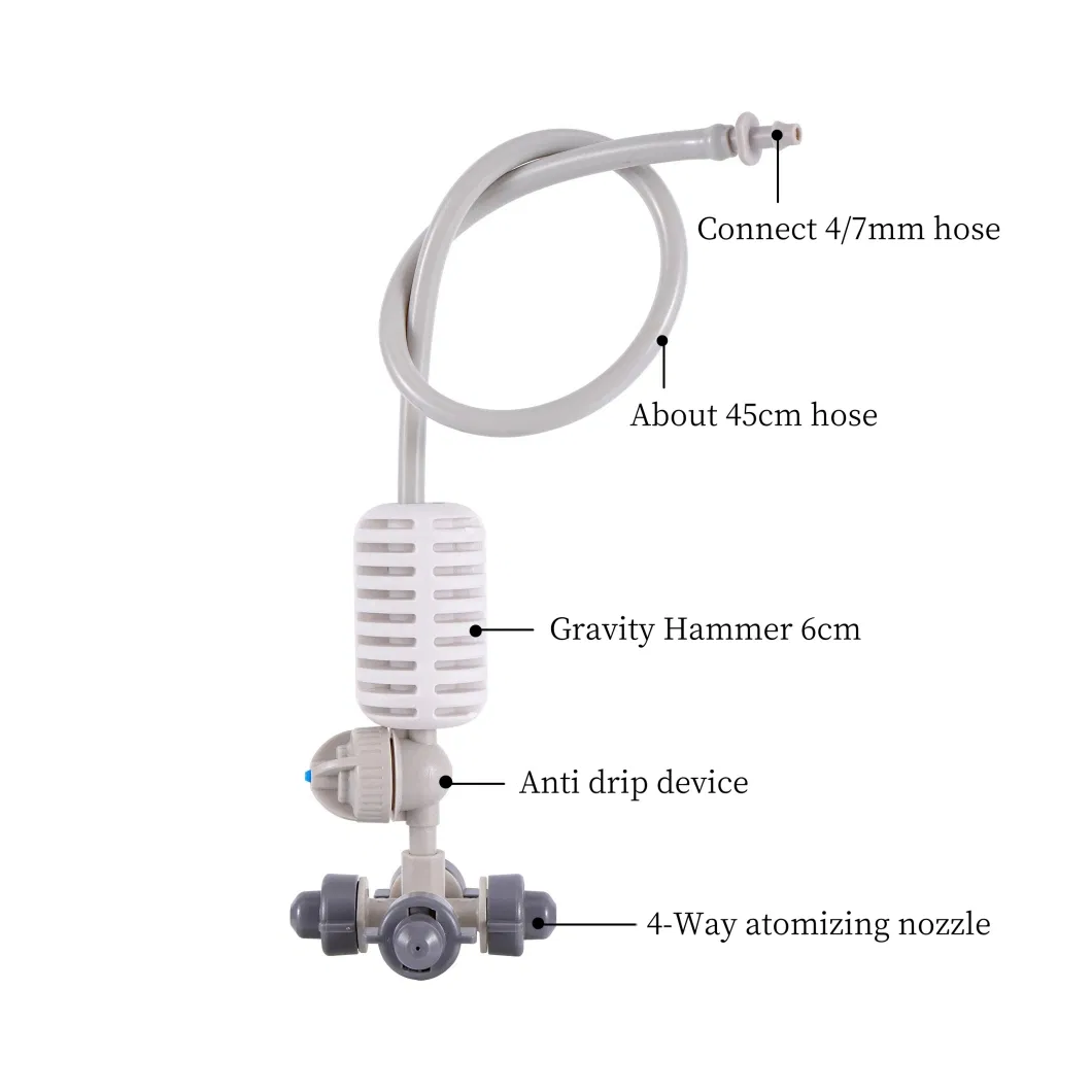 Hanging 4 Way Fogger Misting Plastic Mist Nozzle Sprinkler Watering Nozzle Sprayer Kits for Greenhouse Irrigation System