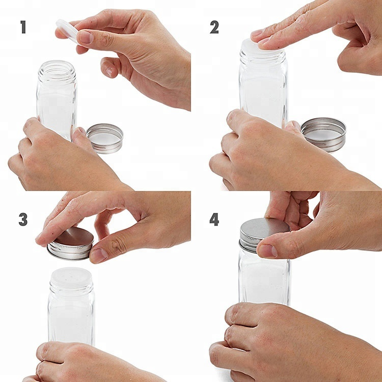Hot Sale 4oz Square Clear Glass Spice Seasoning Condiment Bottle Glass Storage Spice Jar with Shaker Top
