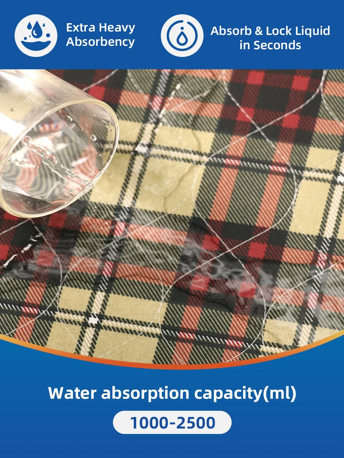 Blue Plaidfine Quiltingwaterproof Bedding Underpad