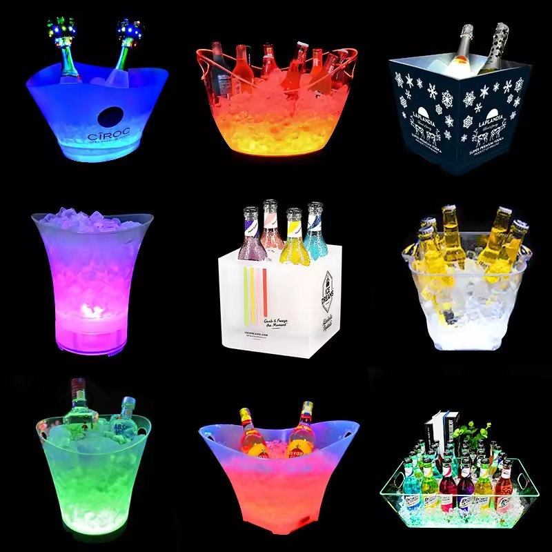 2/3/5/8/12L LED Ice Bucket for Champagne Wine Square Ice Bucket Drinks Beer Bucket for Absolut Vodka Corona Margaritaville