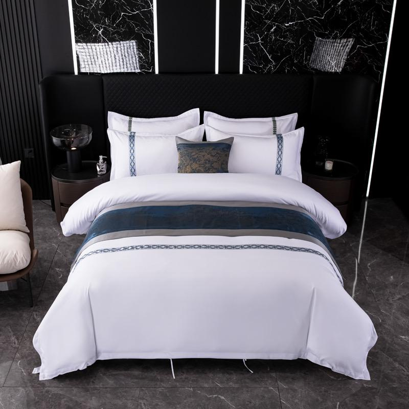 Wholesale OEM/ODM Luxury 200/300tc Breathable Bed Sheets White Cotton Star Hotel Bedding Set