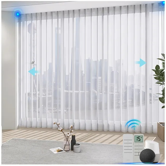 Customized Large Window Smart Electric Motorized Automatic Sheer Allusion Curtain Vertical Blinds