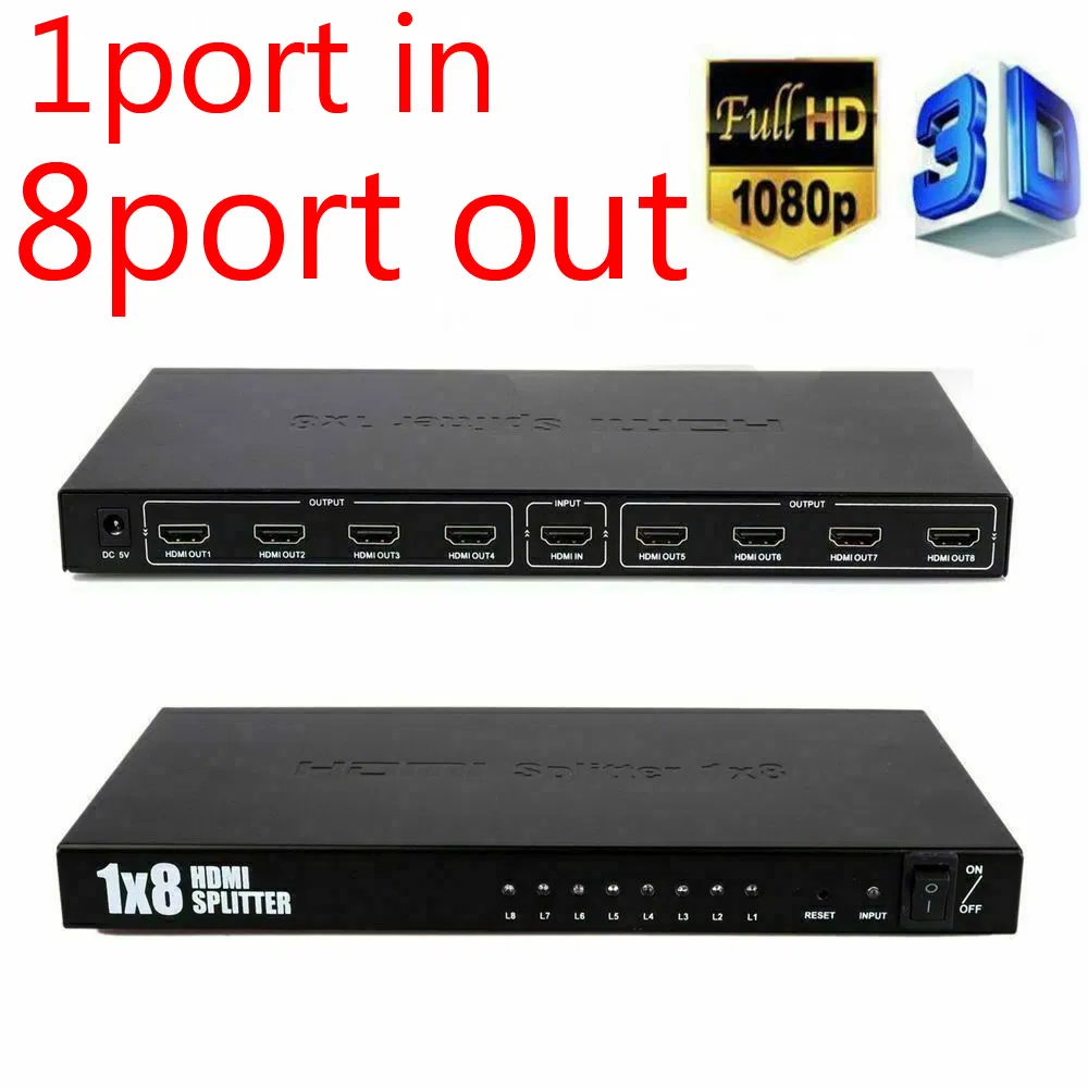 Разветвитель HDMI 1x8, 8 портов, 1080P, 3D