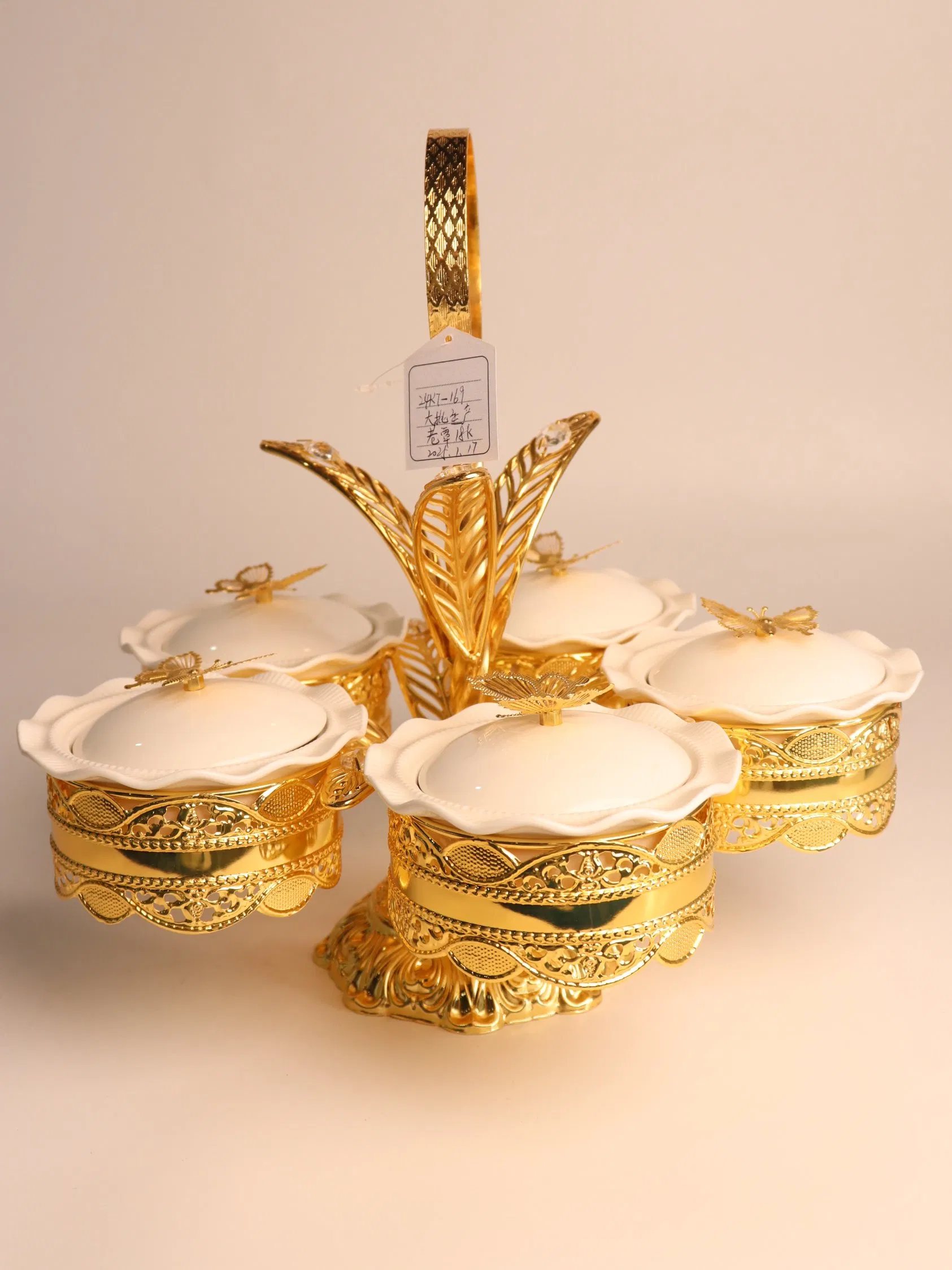 New High-End Gold-Plated Iron Strip with 5 Ceramic Bowls