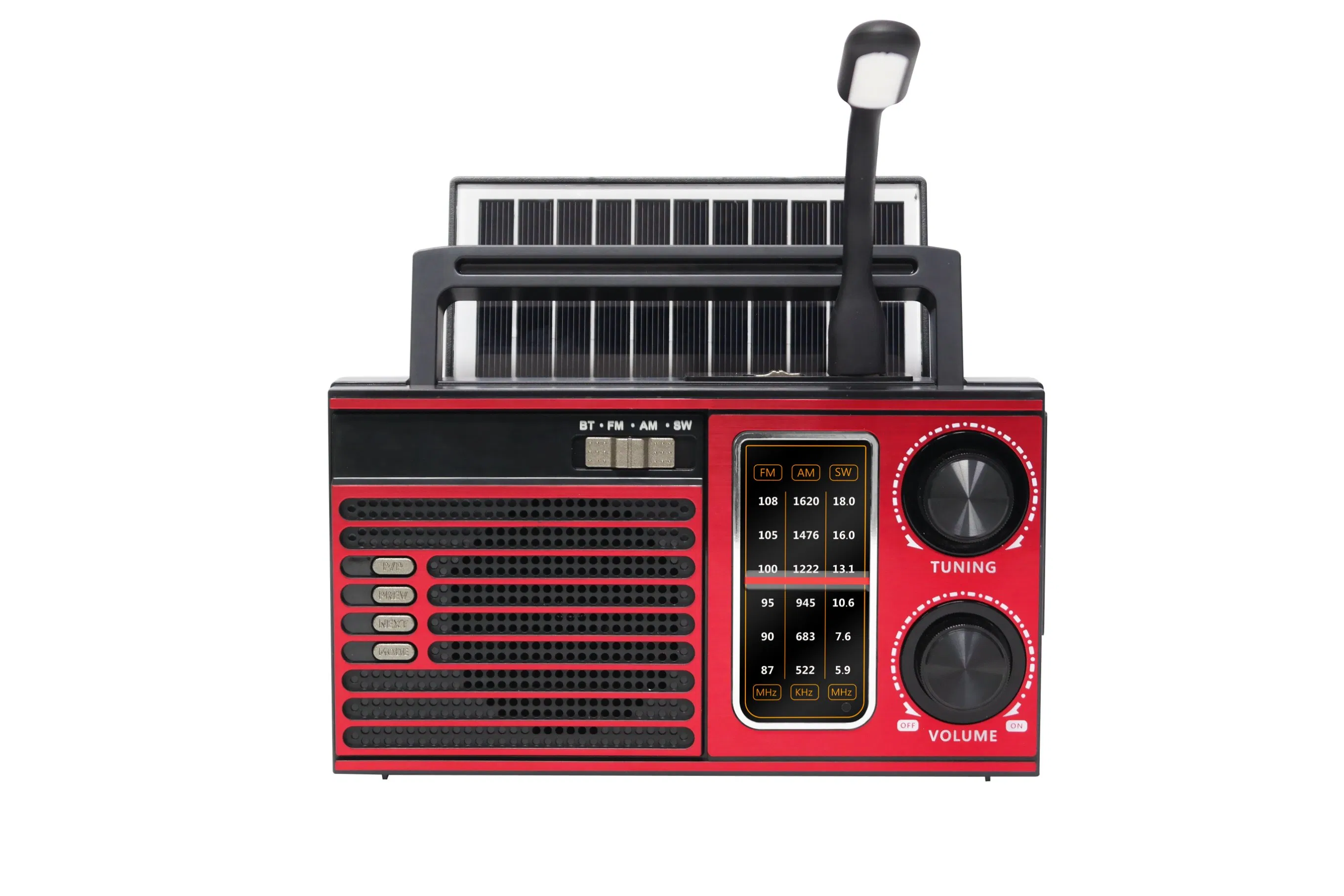 Asm Subwoofer Portable 3-Band Am FM Sw Radio, LED Light, TF Card and MP3 Player, Solor Panel Bluetooth Speaker Reading Lights Meier M-539bts