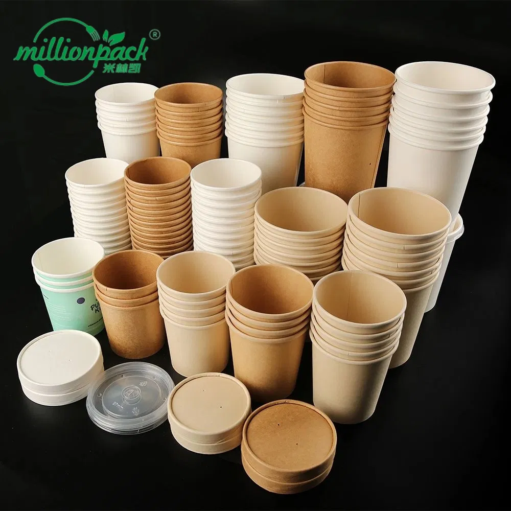 Disposable Kraft Soup Paper Cup Logo Printed Container for Noodles and Broth Takeaway Food Packaging