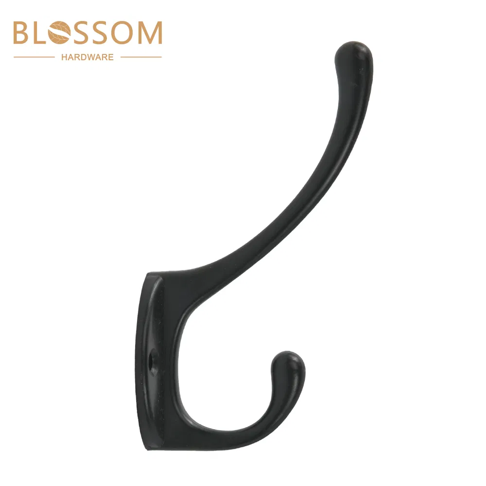 Commercial Grade Matte Black Dual Prong Robe Hooks Wall Mounted Metal Hanger for Hotel Bathroom