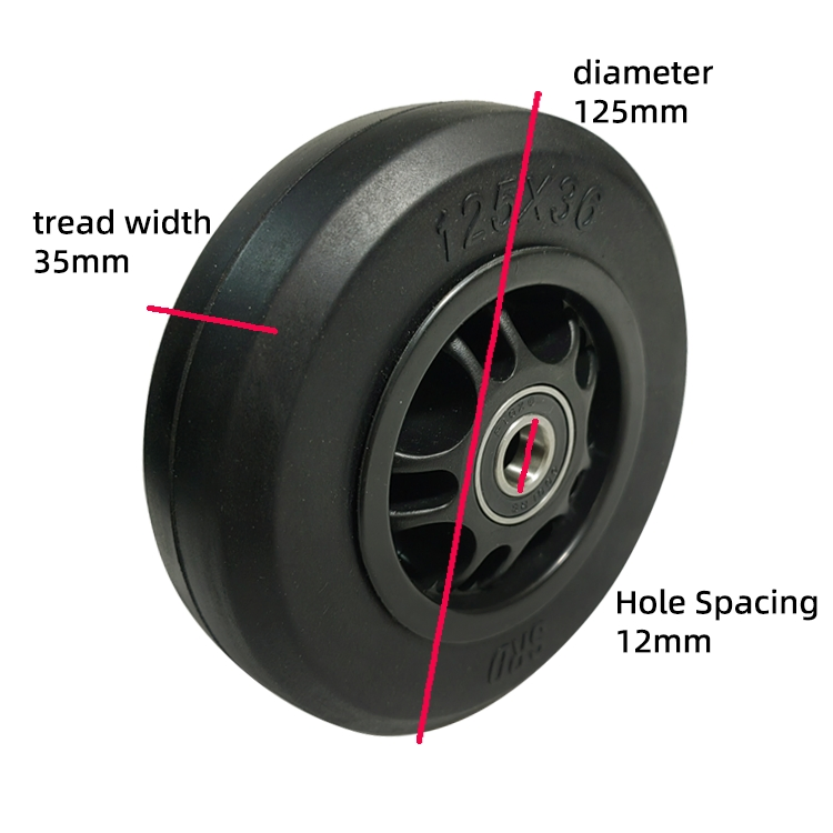 5-Inch (125 mm) Solid Rubber Wheels, Medium-Duty Casters with a Smooth Surface, Suitable for Handcarts, Toolboxes, etc.