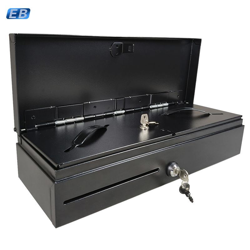 CB-170 Compact Flip-Top Cash Drawer Box for Store Pos System 6 Bills/8 Coins Durable Metal Build and Key Lock System