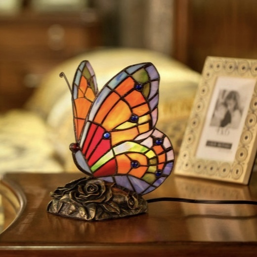 Elegant Tiffany Style Stained Glass Butterfly Bedside Lamp for Bedrooms
