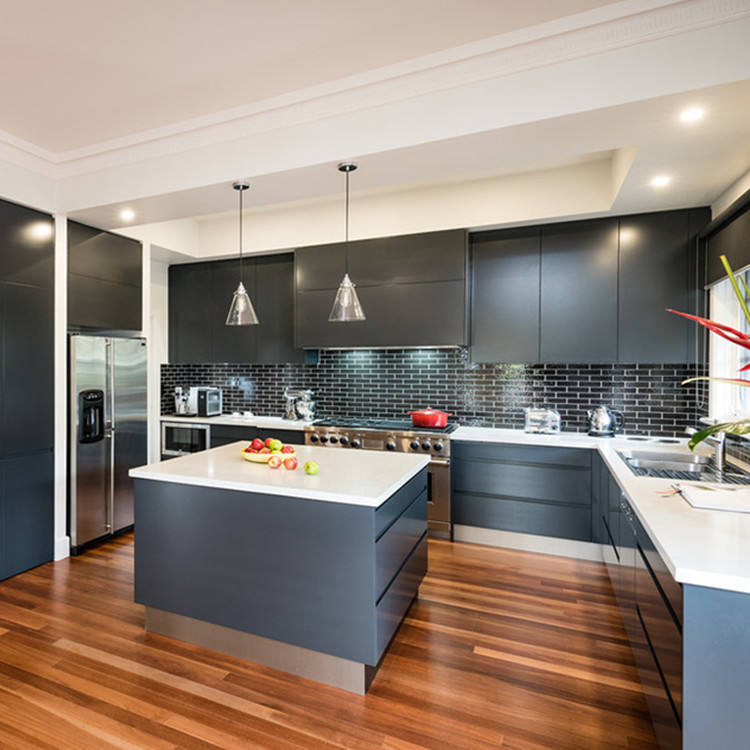 Black Matt Lacquer Laminated Modern Custom Kitchen Cabinet