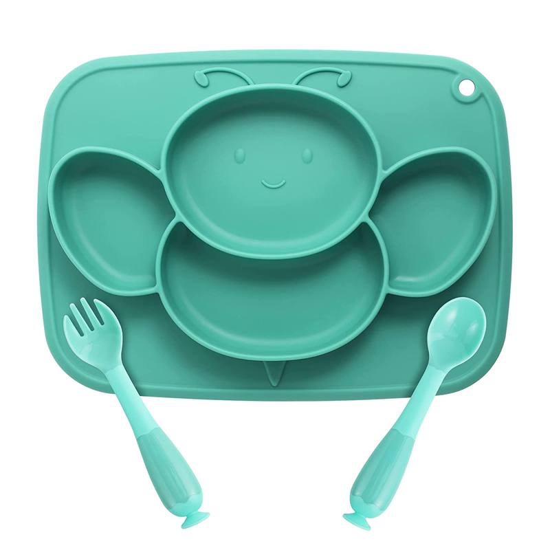 Heat-Resisitant Dish Feeding Suction Bowl Silicone Divided Baby Dinner Plate
