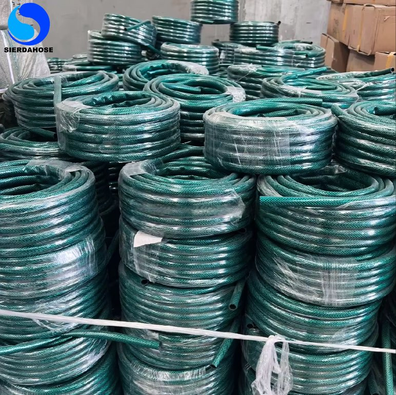 Flexible Green Yellow Water Discharge PVC Garden Hose with Fitting for Yard Work, Landscaping, Cleaning and Gardening Chores
