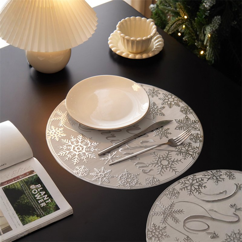 Christmas Home Placemats PVC Round Bow Waterproof Heat-Resistantsublimation Printed Table Mats