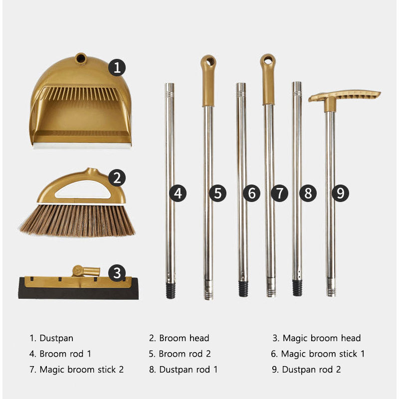 Dustpan & Broom Set with Long Handle for Floor Cleaning