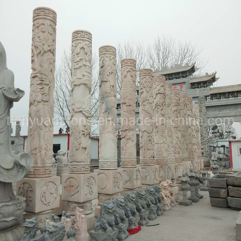 Hand Carved Decoration Marble Stone Roman Dragon Columns Pillar
