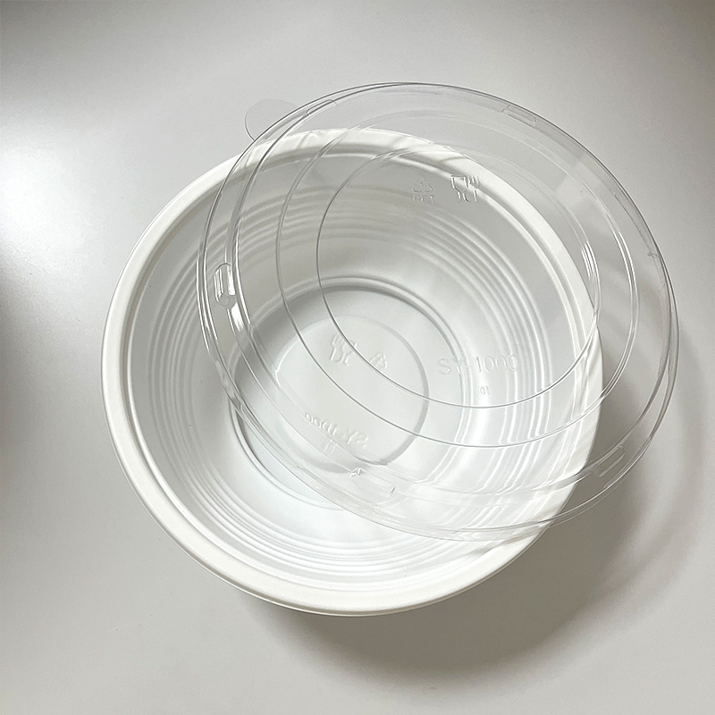 Stackable Microwave Safe White PP Food Bowl Clear Lid Blister Packaging