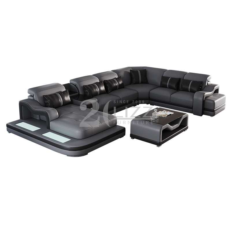 Диван для гостиной кожаный со светодиодной подсветкой европейский стиль