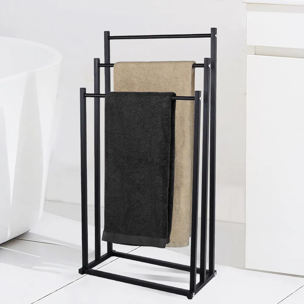 Hot Sale 3 Tier Metal Free Standing Floor Towel Racks for Bathroom Freestanding Drying Bath Towel Rack Stand