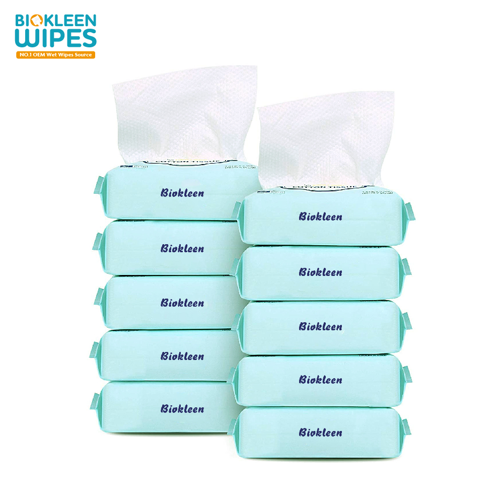Biokleen 100 Count Bamboo Fiber 1005 Multi Purpose Cotton Embossed Patient Skincare 18X20cm Disposable Towel Dry Cotton Tissue Wipes