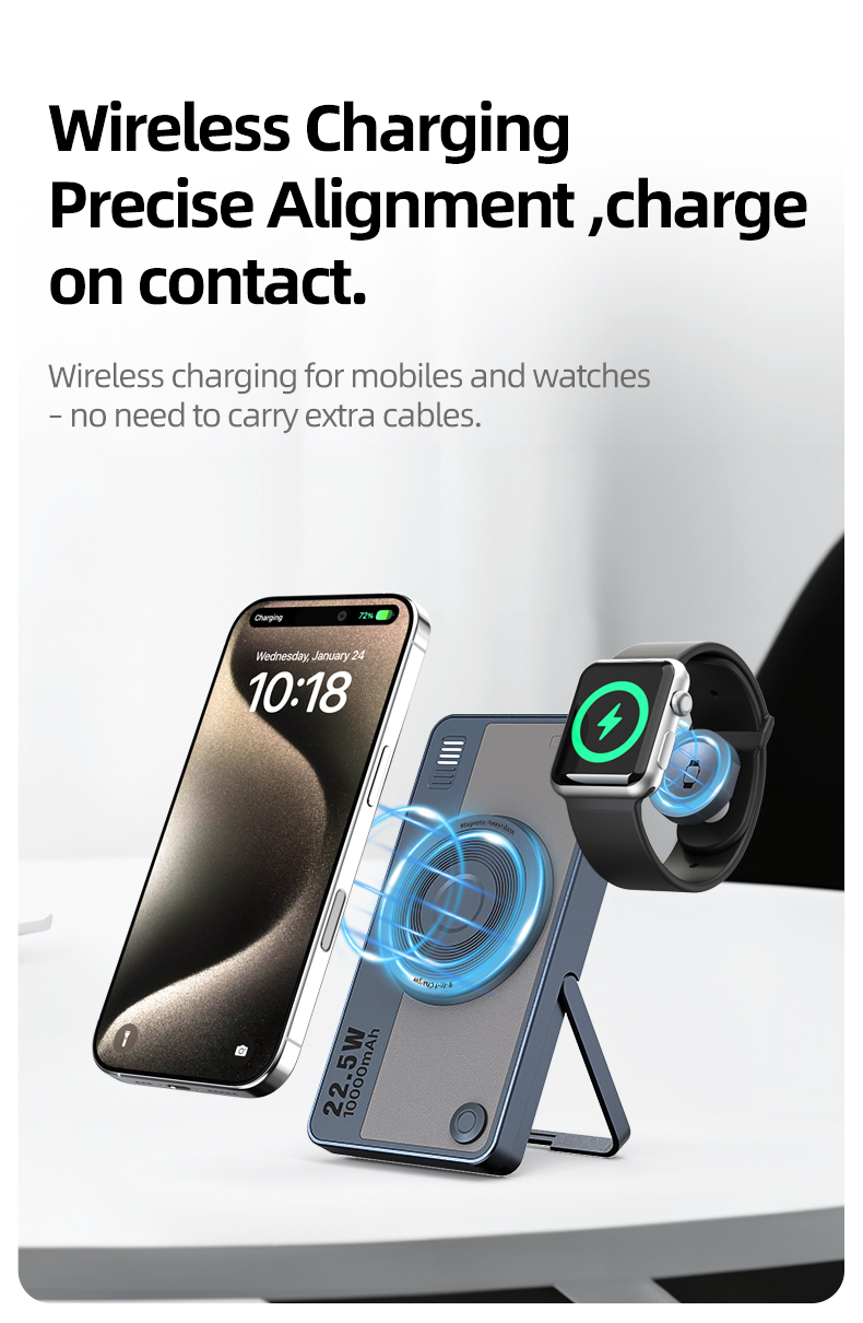 2026 Multiple Function New Design Portable Stand Power Bank 10000mAh Magnetic Wireless Charging Holder Quick Charge