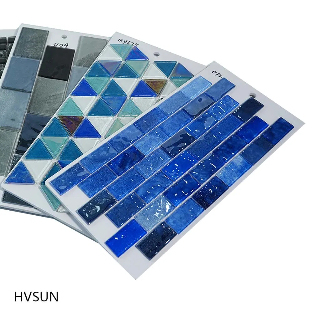 One Stop Pool Supplier Foshan Factory Price Bathroom Square Mix Color Blue Swimming Pool Crystal Mosaic Glass Tile