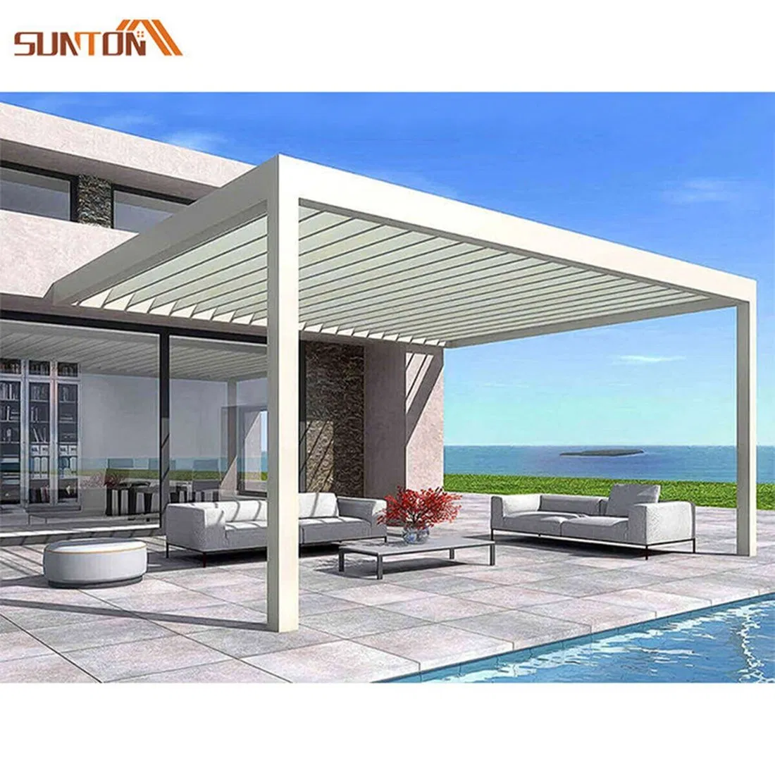 Customized Adjustable Outdoor Gazebo Waterproof Louvered Roof Motorized Bioclimatic Aluminum Pergola