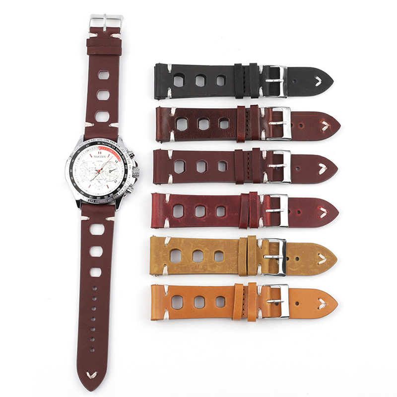 22mm New Arrival Holes Leather Watch Straps Breathability Leather Watch Bands