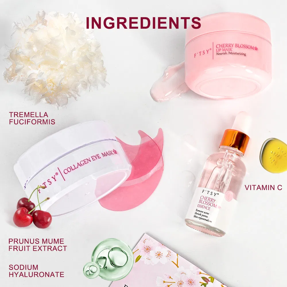 Custom Vegan Collagen Whitening Anti Aging Cherry Blossom Face Skin Care Set with Vitamin C